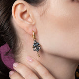 Malena Asymmetrical Gem Earrings - 18ct Solid Gold & Black Silver - Aquamarines & White Topaz