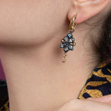 Malena Asymmetrical Gem Earrings - 18ct Solid Gold & Black Silver - Aquamarines & White Topaz