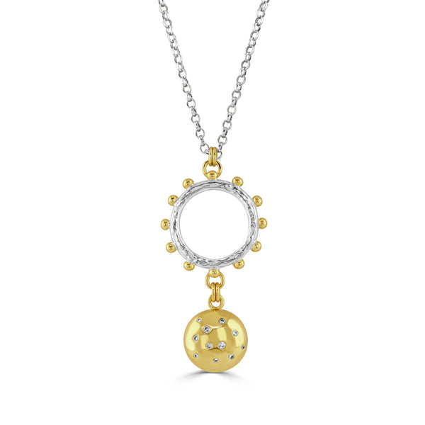 Selene Diamond & Mystical Wheel - Long Pendant - 18ct Gold & Silver