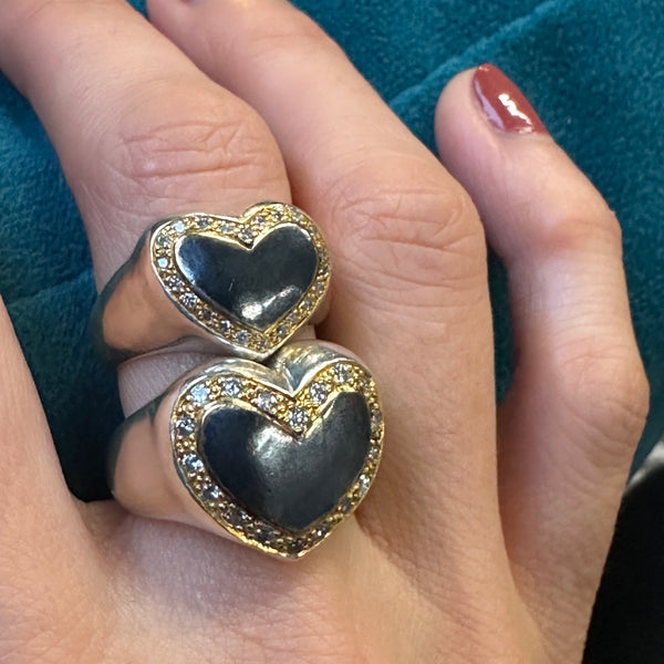 Harmony Sculptural Heart Ring - Pavé Diamond - Black & Gold