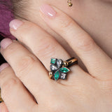 Malena Ring - 18ct Solid Gold & Black Silver - Emeralds & White Topaz