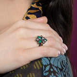 Malena Ring - 18ct Solid Gold & Black Silver - Emeralds & White Topaz