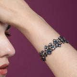 Malena Asymmetrical Gem Bracelet- 18ct Solid Gold & Black Silver - Aquamarines & Topaz