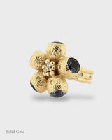 Goddess Ophelia Gumnut Flower Ring - Blue Topaz & Diamonds - Solid Gold