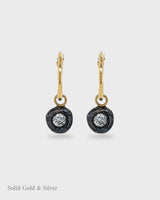 Single Huggie - Mimi Diamond Drop - Solid Gold & Black Silver