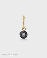 Single Huggie - Mimi Diamond Drop - Solid Gold & Black Silver