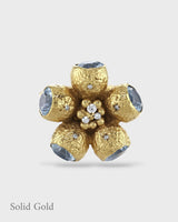 Goddess Ophelia Gumnut Flower Ring - Blue Topaz & Diamonds - Solid Gold