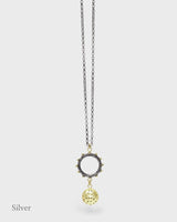 Selene & Mystical Wheel - Long Pendant - Oxidized Silver