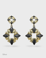 Sun Of Lotus Drop Earrings - Black & Gold