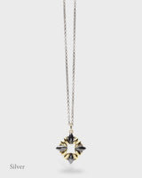 Sun Of Lotus Long Pendant - Black & Gold Vermeil