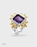 Sun Of Lotus - Cocktail Ring - Amethyst - Silver & Gold