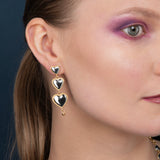 Temple Triple Heart Earring Drops - Silver & Gold Vermeil
