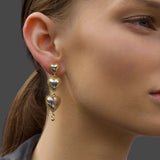 Temple Triple Heart Earring Drops - Silver & Gold Vermeil