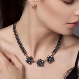 Ophelia Gumnut Flower Necklace - Citrines - Black & Gold