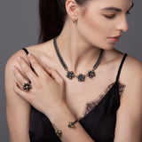 Ophelia Gumnut Flower Necklace - Citrines - Black & Gold