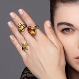 Sun of Lotus - Cocktail Ring - Citrine - Black & Gold Vermeil