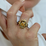 Sun of Lotus - Cocktail Ring - Citrine - Black & Gold Vermeil
