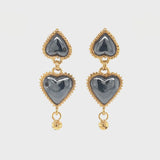 Alice Heart Earring Drops - Black & Gold