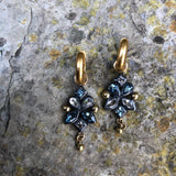 Malena Asymmetrical Gem Earrings - 18ct Solid Gold & Black Silver - Aquamarines & White Topaz