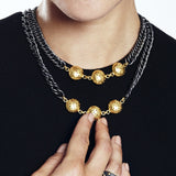 Triple Selene Charm Necklace - Black & Gold