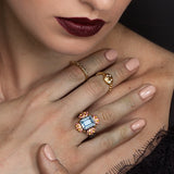 Sun of Lotus Ring - Pink Sapphires & Blue Topaz