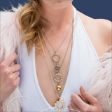 Selene & Mystical Wheel - Long Pendant - Oxidized Silver