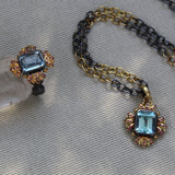 Sun of Lotus Ring - Pink Sapphires & Blue Topaz