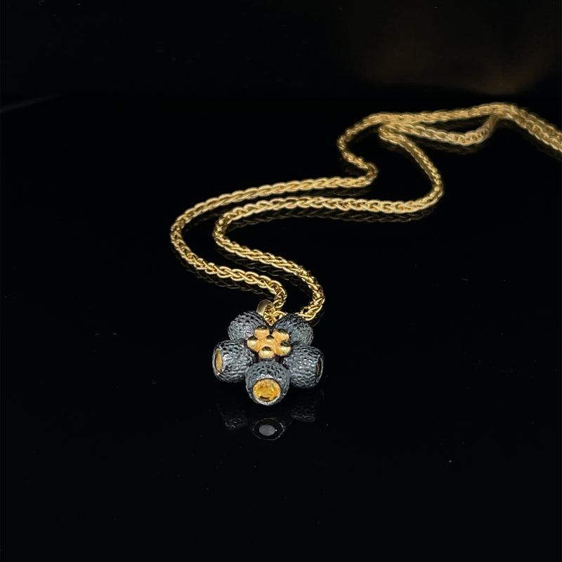 Mini Ophelia Pendant - Citrine - Black & Gold