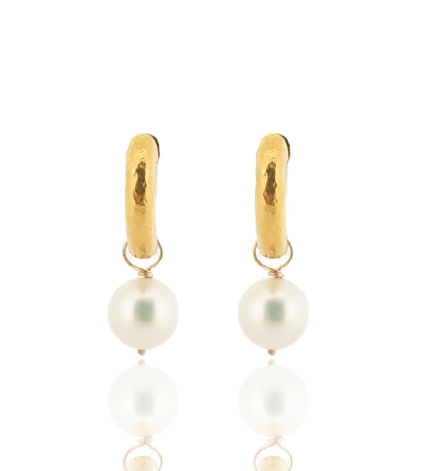 Neo Hinged Hoop Earrings & Pearl Drop - Gold