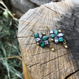 Malena Asymmetrical Gem Earrings - 18ct Solid Gold & Black Silver - Emeralds & White Topaz