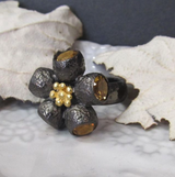 Ophelia Gumnut Flower Ring - Citrines - Black & Gold