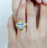 Sun Of Lotus - Cocktail Ring - Blue Topaz