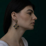 Sun Of Lotus Drop Earrings - Black & Gold