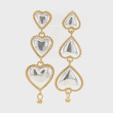 Temple Triple Heart Earring Drops - Silver & Gold Vermeil