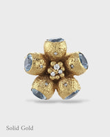 Goddess Ophelia Gumnut Flower Ring -  Blue Topaz & Diamonds - Solid Gold