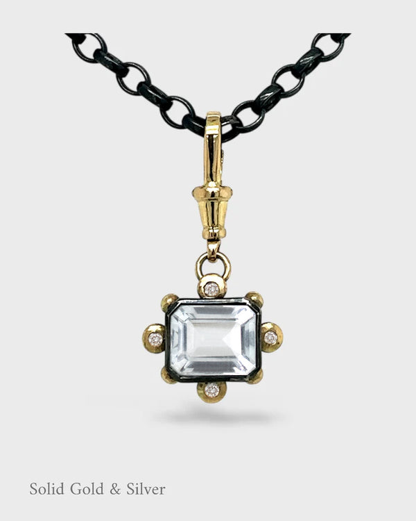 Octavie Pendant - 18ct Solid Gold & Black Silver - White Topaz & Diamonds- Simonetta's Jewels Reimagined