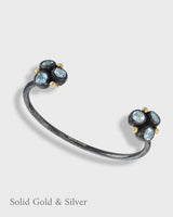 Alma Cuff/Bangle - Blue Topaz - Solid Gold & Black Silver