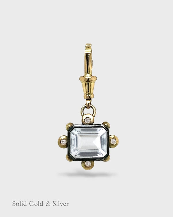 Octavie Pendant - 18ct Solid Gold & Black Silver - White Topaz & Diamonds- Simonetta's Jewels Reimagined