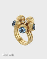 Goddess Ophelia Gumnut Flower Ring -  Blue Topaz & Diamonds - Solid Gold