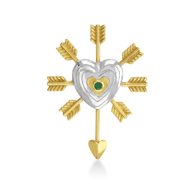 Amorino Arrowed Heart Brooch - Emerald