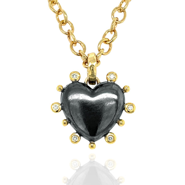 Valentina - Florentine Heart Locket - Black & Gold - on Florentine Handmade Chain