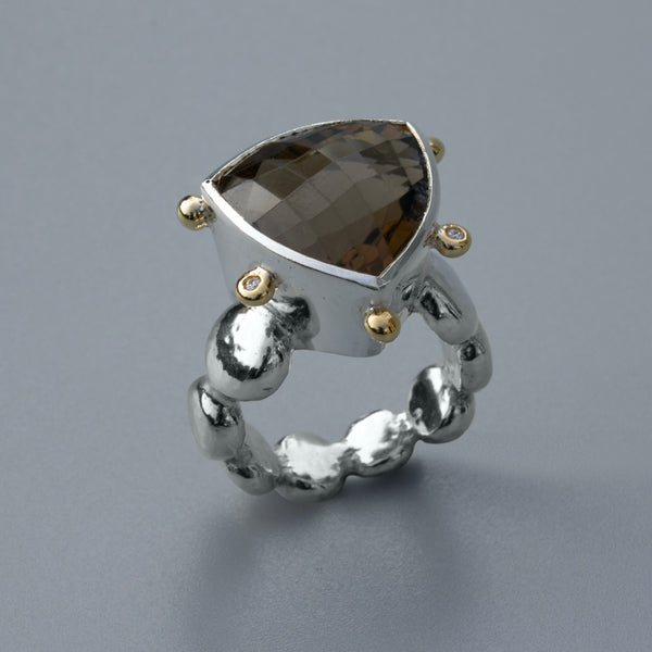 Lucy III Cocktail Ring - Smoky Quartz - 18ct Gold, Silver & Diamonds