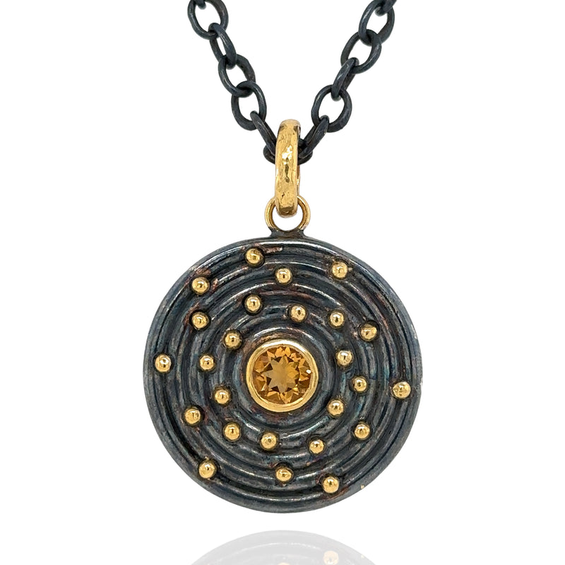 Helix Pendant - Citrine - Black & Gold