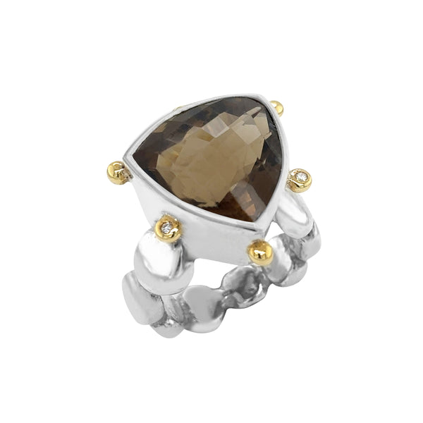 Lucy III Cocktail Ring - Smoky Quartz - 18ct Gold, Silver & Diamonds