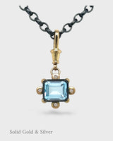 Octavie Pendant - 18ct Solid Gold & Black Silver - Blue Topaz & Diamonds- Simonetta's Jewels Reimagined