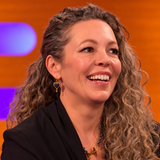 Olivia Colman on the Graham Norton show wearing the Ana Verdun Aura Drop earrings.