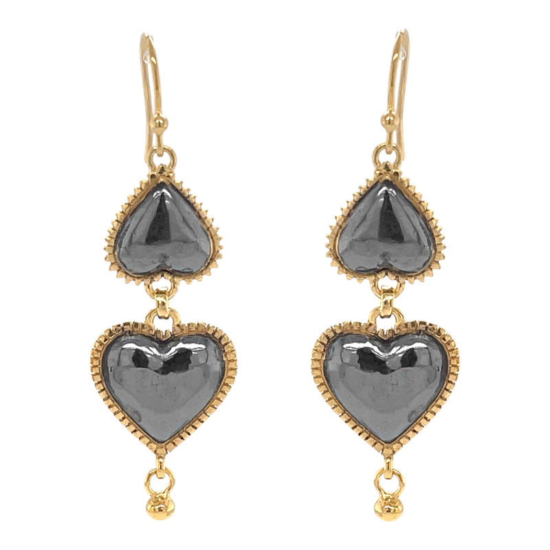 Reverie Heart Earring Drops - Black & Gold