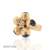 Goddess Ophelia Gumnut Flower Ring -  Blue Topaz & Diamonds - Solid Gold