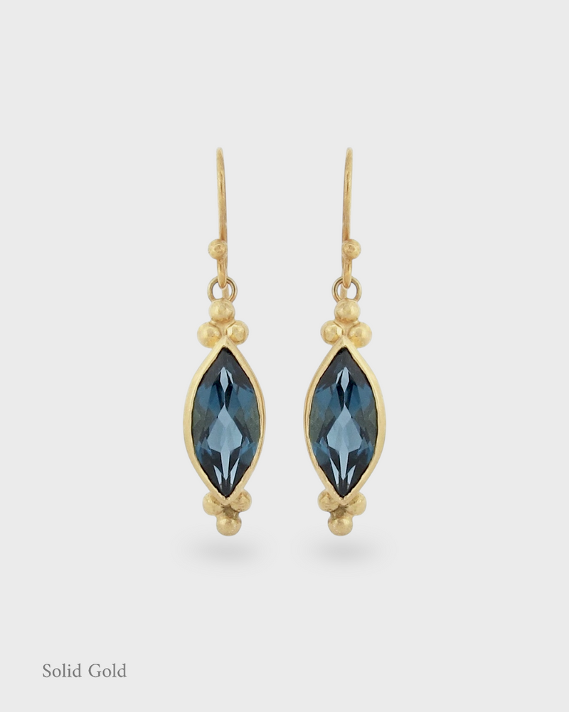 Alamar Earrings - 18ct Solid Gold - London Blue Topaz