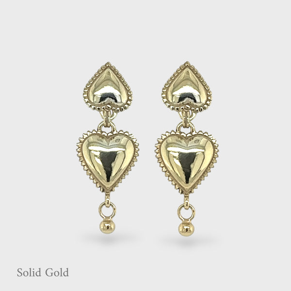 Alice Heart Earring Drops - Solid Gold